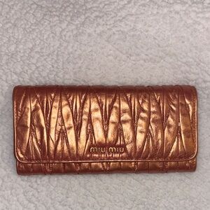 Miu Miu Matelassé Flap Rose Gold Metallic Wallet